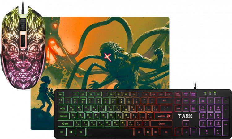 Набор проводной Defender TARK C-779 (Клавиатура USB, Мышь USB 4кн+Roll, RGB-подсветка, Коврик) [52779]