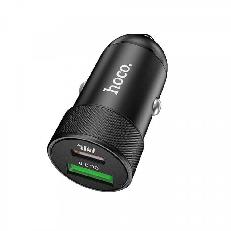 АЗУ QC3.0 (Вх. 12-24V, PD 20W, 1xUSB-A, 1xUSB-C)  hoco Z32B "Speed UP" Black