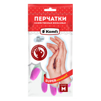 Перчатки хозяйственные, виниловые, размер M  Komfi [PVHCLR2]
