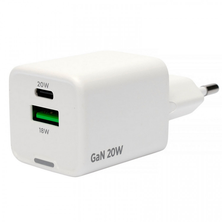 Cablexpert MP3A-PC-61 001 СЗУ QC4.0 (Вх. AC 100-240V, PD 20W, 1xUSB-C + 1xUSB-A, GaN) Cablexpert MP3A-PC-61 White