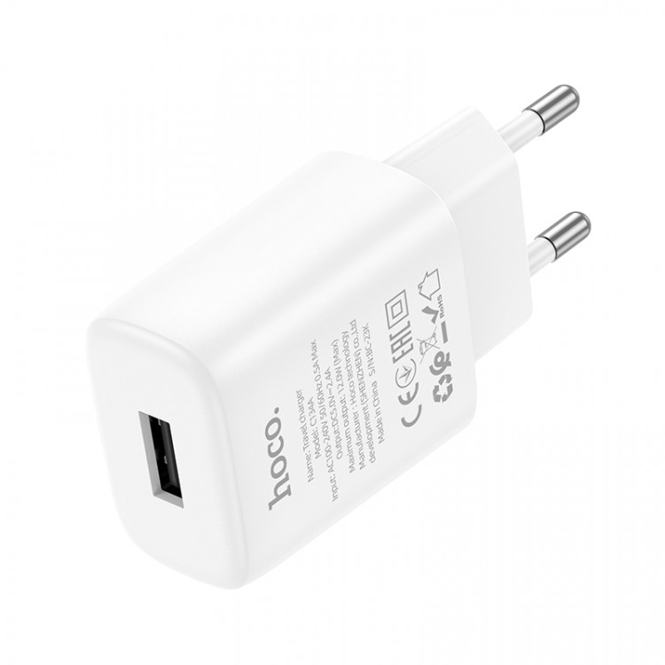 СЗУ (Вх. AC 100-240V, 2xUSB-A, 2.4A)  hoco C134A White