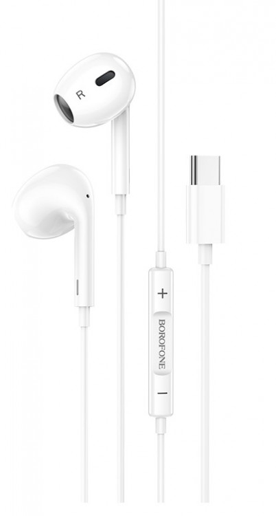 Наушники с микрофоном проводные Type-C (USB-C)  BOROFONE BM30 "Max Acoustic" White (шнур 1.2м)