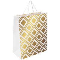 Пакет подарочный бумажный 33x26.5x12.7см Золотая Сказка "Gold Luxury" тиснение фольгой, белый [608249]
