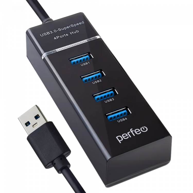 Разветвитель USB 3.0 пассивный 1 порт -> 4 порта  Perfeo [PF-H031 Black]