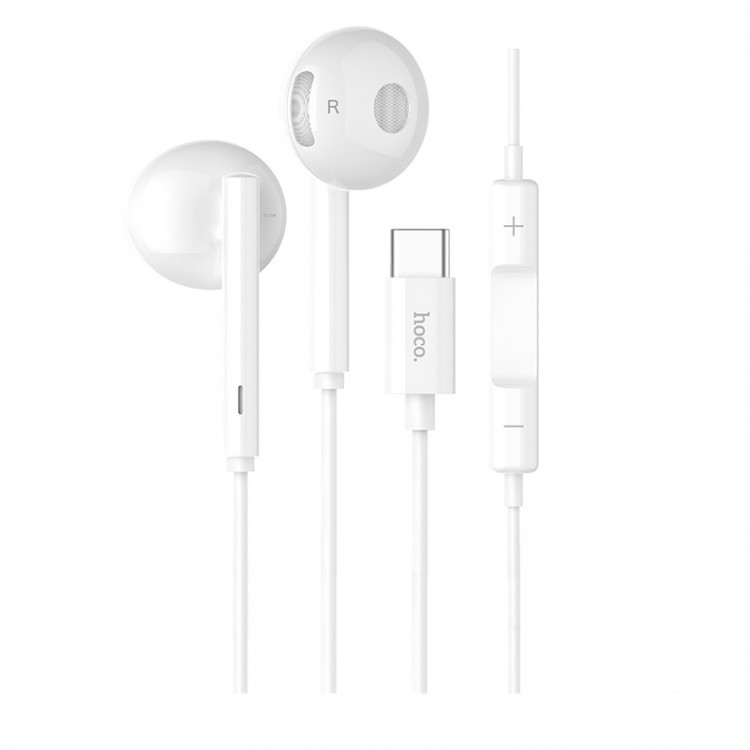 Наушники с микрофоном проводные Type-C (USB-C)  hoco L10 "Acoustic" White (шнур 1.2м)