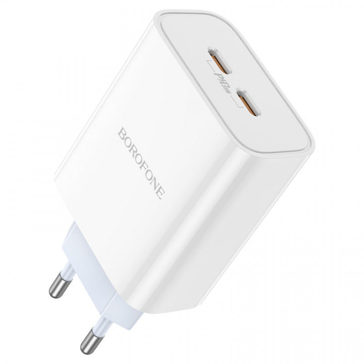СЗУ QC3.0 (Вх. AC 100-240V, PD 35W, 2xUSB-C)  BOROFONE BA73A "YOUNG" White