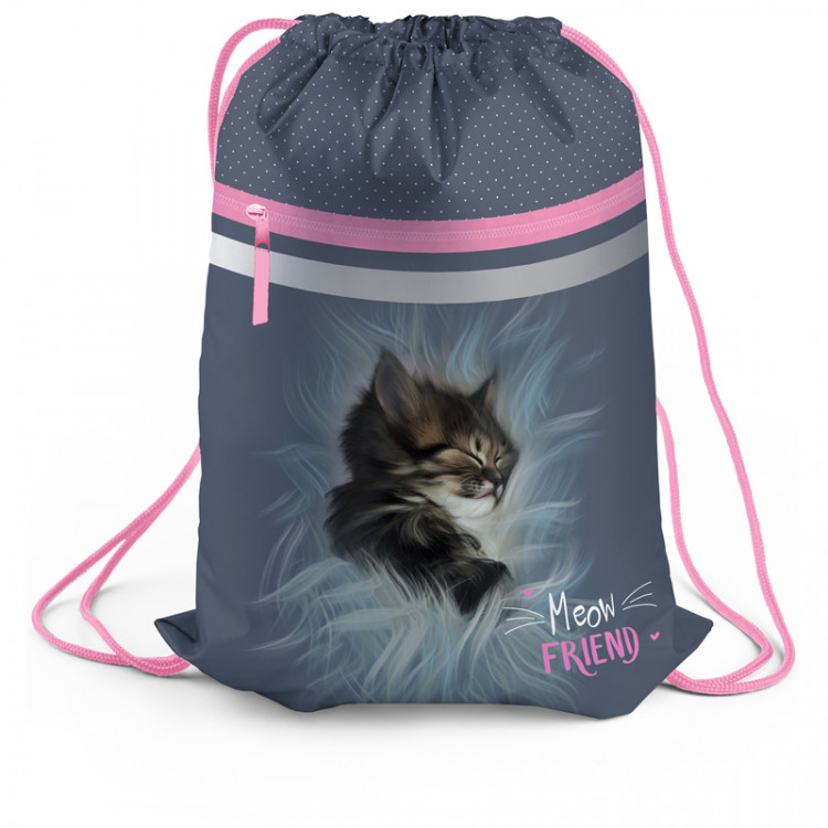 Мешок для обуви 1 отд. 1 карм. 47x37см Berlingo "Meow friend" светоотражающая полоса [MS1045]