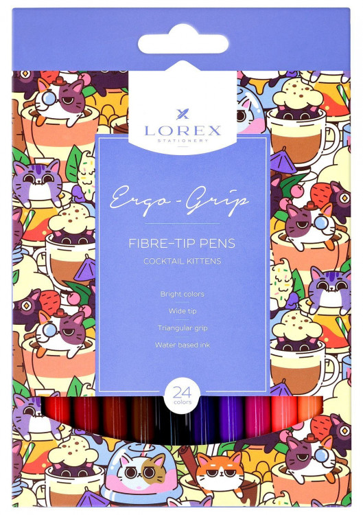 Фломастеры 24цв. LOREX "Cocktail kittens" трехгранный захват, картон [LXFPEG24-CK]