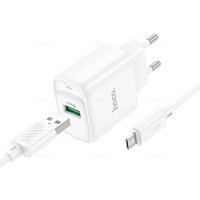 СЗУ QC3.0 (Вх. AC 100-240V, PD 18W, 1xUSB-A) hoco C140A + Кабель MicroUSB 1м White