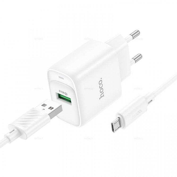 СЗУ QC3.0 (Вх. AC 100-240V, PD 18W, 1xUSB-A)  hoco C140A + Кабель MicroUSB 1м White