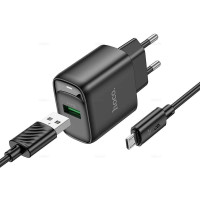 СЗУ QC3.0 (Вх. AC 100-240V, PD 18W, 1xUSB-A) hoco C140A + Кабель MicroUSB 1м Black