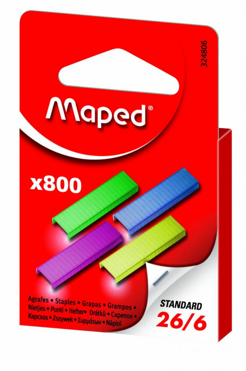 Скобы для степлера № 26/6 (800шт.) цветные  Maped [324806]