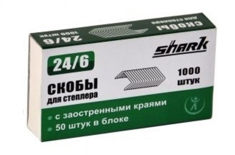 Скобы для степлера № 24/6 (1000шт.) оцинкованные  Shark [5755]