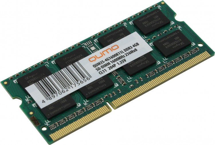 Модуль памяти DDR3 SO-DIMM  4Gb (PC3-12800 1600MHz 1.35V) CL11  QUMO [QUM3S-4G1600K11L]