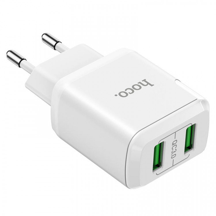 hoco 6931474738967 001 СЗУ QC3.0 (Вх. AC 100-240V, PD 18W, 2xUSB-A) hoco N6 "Charmer" White