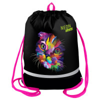 Мешок для обуви 1 отделение 1 карман 40x51см Berlingo "Neon Cat" светоотражающая полоса, расширяющееся дно [MS09420]