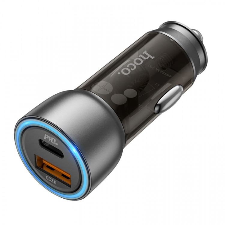 АЗУ QC3.0/PD (Вх. 12-24V, Вых. 3.3-12V, 1xUSB-A + 1xUSB-C, 43W)  hoco NZ8 Brown