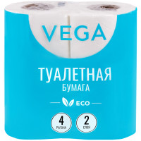 Бумага туалетная  4рул/упак VEGA 2сл, 15м, тиснение, белая [315616]