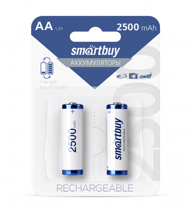 Аккумуляторы [ AA ] 2500mAh (1.2V, NiMh, 2шт)  SmartBuy [SBBR-2A02BL2500]