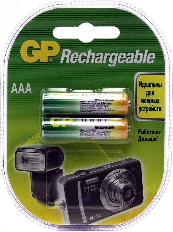 Аккумуляторы [ AAA ]  950mAh (1.2V, NiMh, 2шт)  GP [100AAAHC]