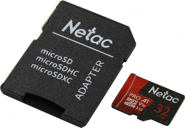 Карта памяти microSD  32Gb UHS-I U1 A1 до 100Mb/s (+адаптер SD) Netac P500 Extreme Pro [NT02P500PRO-032G-R]