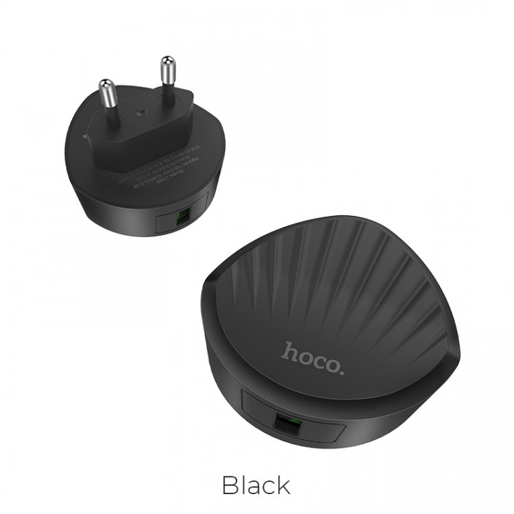 СЗУ QC3.0 (Вх. AC 100-240V, Вых. DC 3.6-12V, 1xUSB, 3A/18W Max)  hoco [C68A] Black