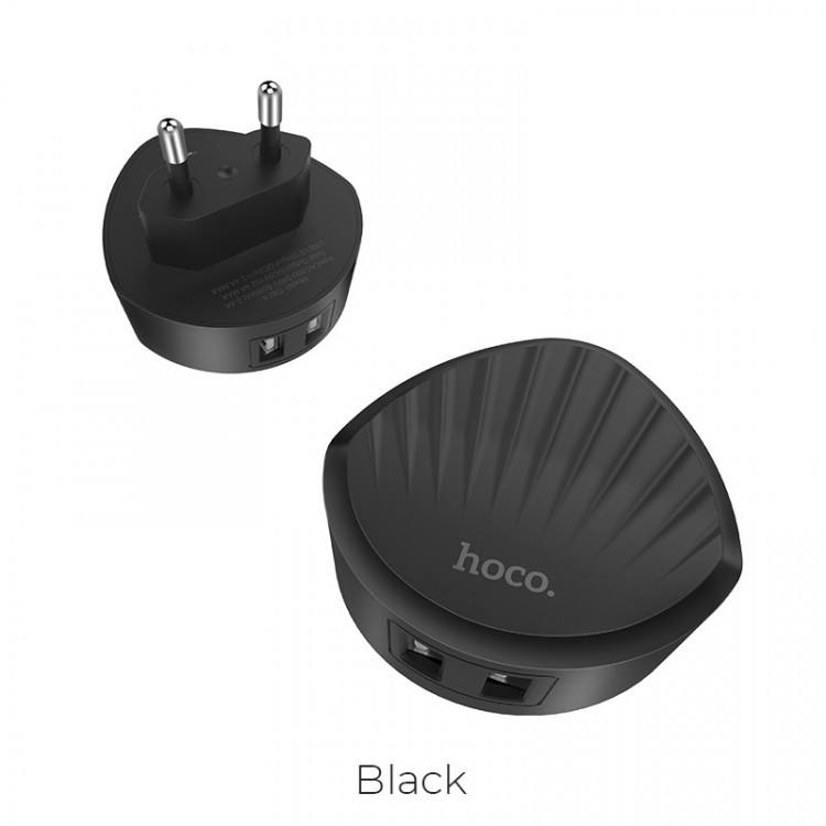 СЗУ (Вх. AC 100-240V, Вых. DC 5V, 2xUSB, 2.4A)  hoco C67A Black