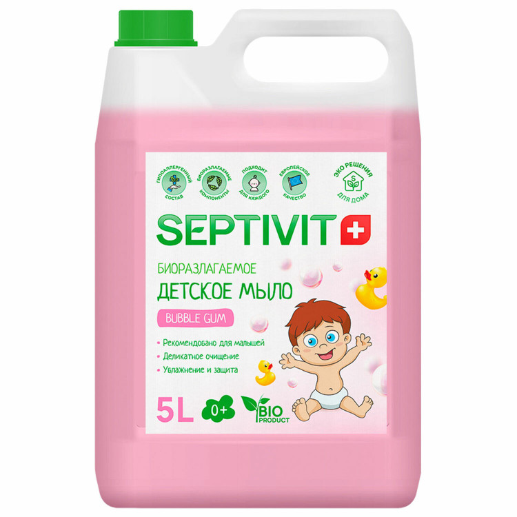 Мыло жидкое детское, гипоаллергенное, биоразлагаемое, 5л  SEPTIVIT "Bubble gum" [609969]