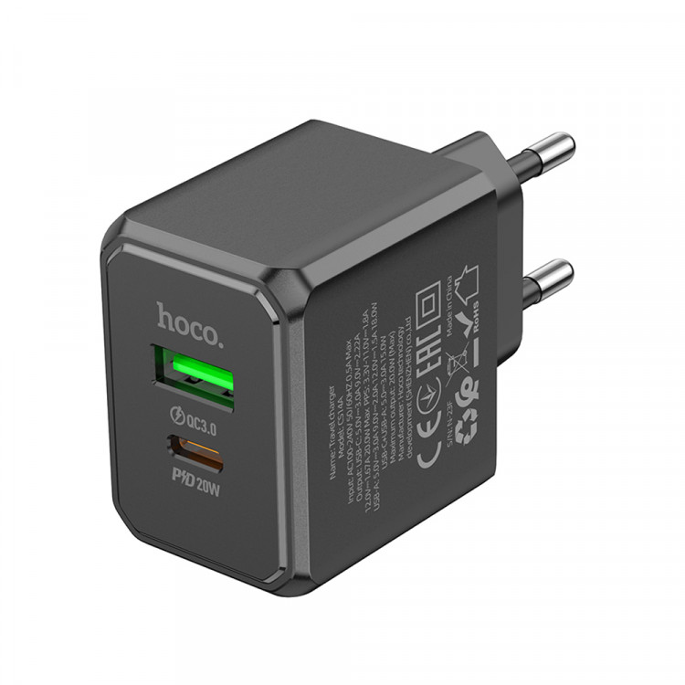 СЗУ QC3.0 (Вх. AC 100-240V, PD 20W, 1xUSB-A + 1xUSB-C)  hoco CS14A Black