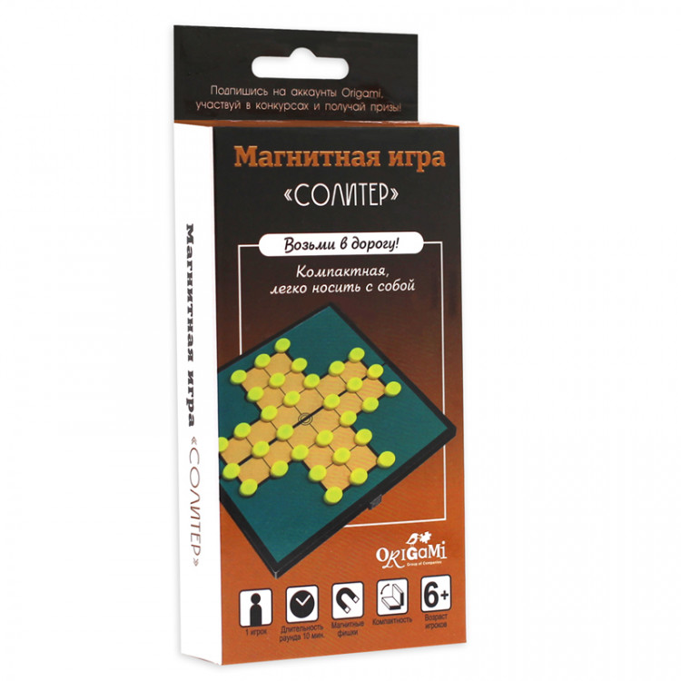 Игра настольная магнитная 6+ Origami "Возьми в дорогу. Солитер" [5323]