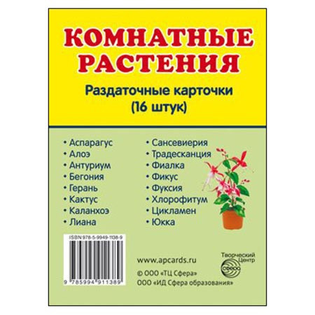 Раздаточные обучающие карточки 16 шт. Сфера "Комнатные растения" [1123009]