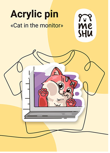 Акриловый значок MESHU "Cat in the Monitor", прямая УФ-печать [MS_548642]