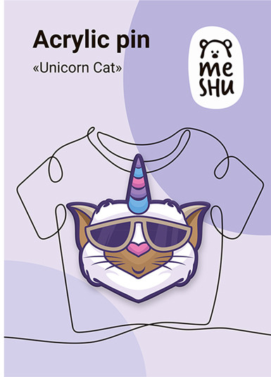 Акриловый значок MESHU "Unicorn Cat", прямая УФ-печать [MS_548573]