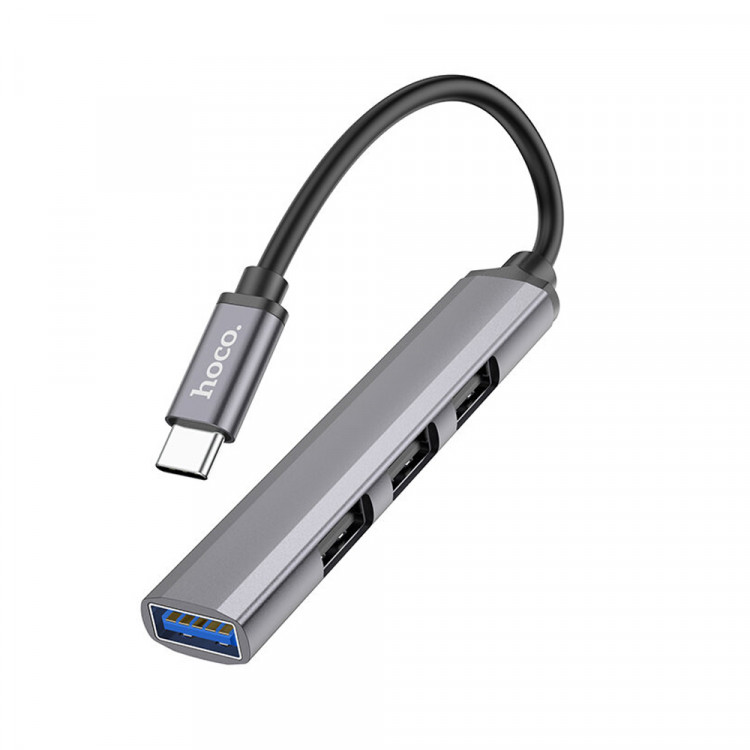 USB-разветвитель 1xUSB Type-C --> 1xUSB3.0 + 3xUSB2.0  hoco HB26 Metal Gray (кабель 0.13м)