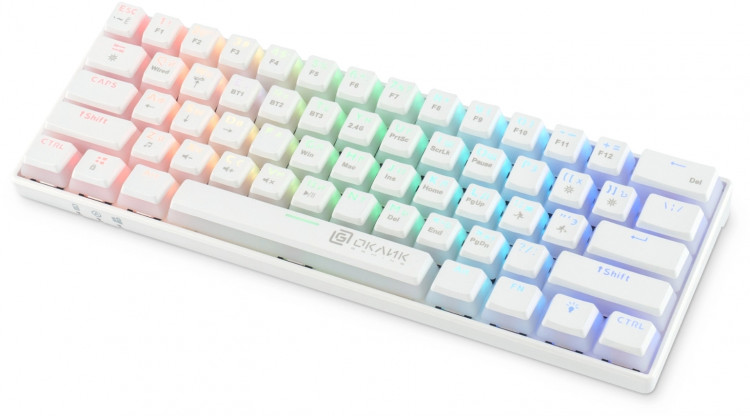 Клавиатура механическая беспроводная Oklick K763W White (USB FM, Bluetooth, 61Кл, RGB-подсветка) [1920562]