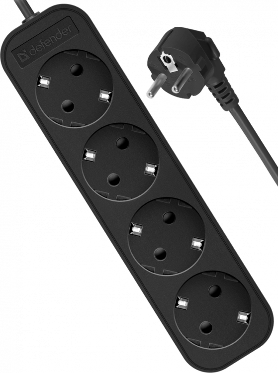 Удлинитель электрический 1.8м, 4 розетки с/з, 2200Вт  Defender "M418" Black [99325]