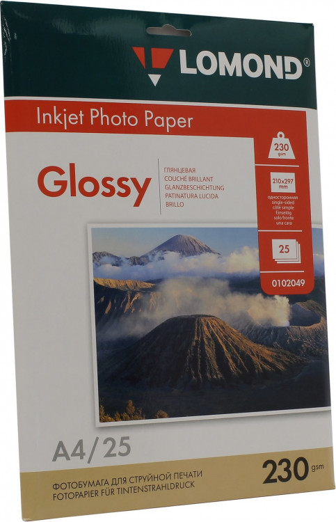 Фотобумага A4 глянцевая (230г/м²,  25л) Lomond InkJet [0102049]