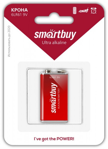Батарейка [ 6F22 / Крона ] (9V, щелочная)  SmartBuy [SBBA-9V01B]
