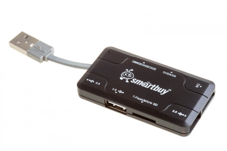 Разветвитель USB 2.0 пассивный 1 порт -> 3 порта + картридер SmartBuy [SBRH-750-K]