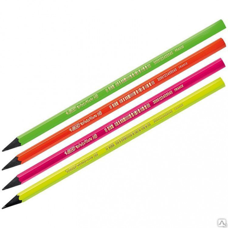 Карандаш ч/г пластиковый HB, заточенный, б/л Bic "Evolution Fluo" [940757]