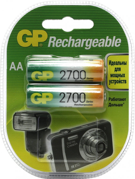 Аккумуляторы [ AA ] 2700mAh (1.2V, NiMh, 2шт)  GP [GP270AAHC]