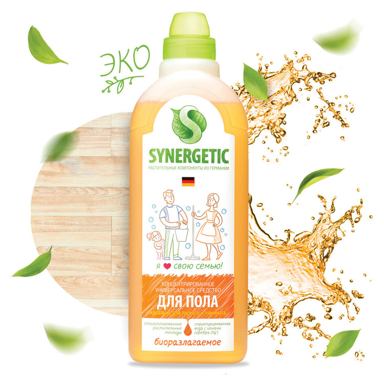Средство для мытья пола и поверхностей Synergetic 1л, c дезинфицирующим эффектом [605555]