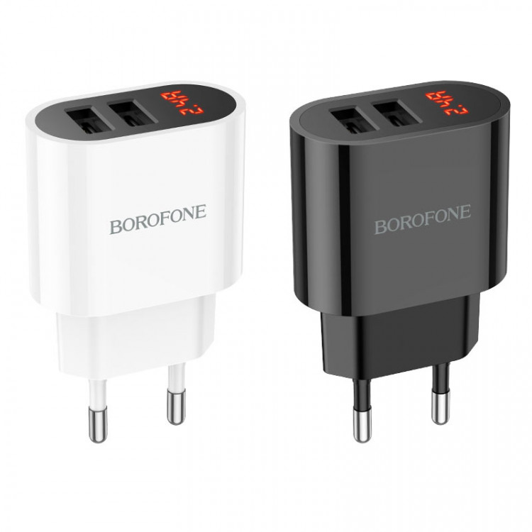 СЗУ (Вх. AC 100-240V, Вых. DC 5V, 2xUSB, 2.4A, дисплей)  BOROFONE BA63A White