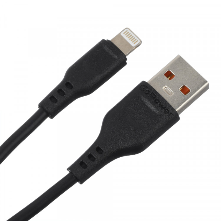 Кабель USB 2.0 A --> Apple Lightning 8pin (1.0м, 2.4A)  GoPower GP01L Black